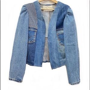 After Life one of a kind handmade patchwork denim jacket small